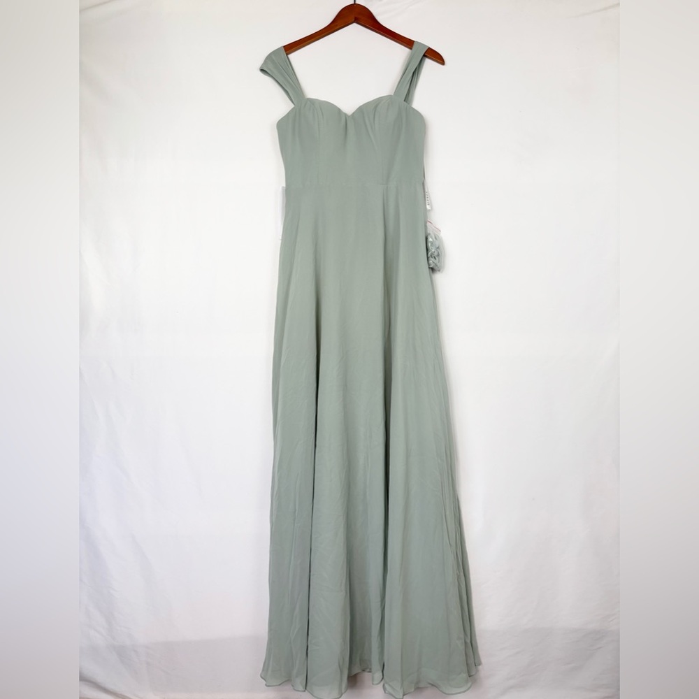NEW Azazie Aaron Agave A Line Off the Shoulder Chiffon Convertible Dress Size A8